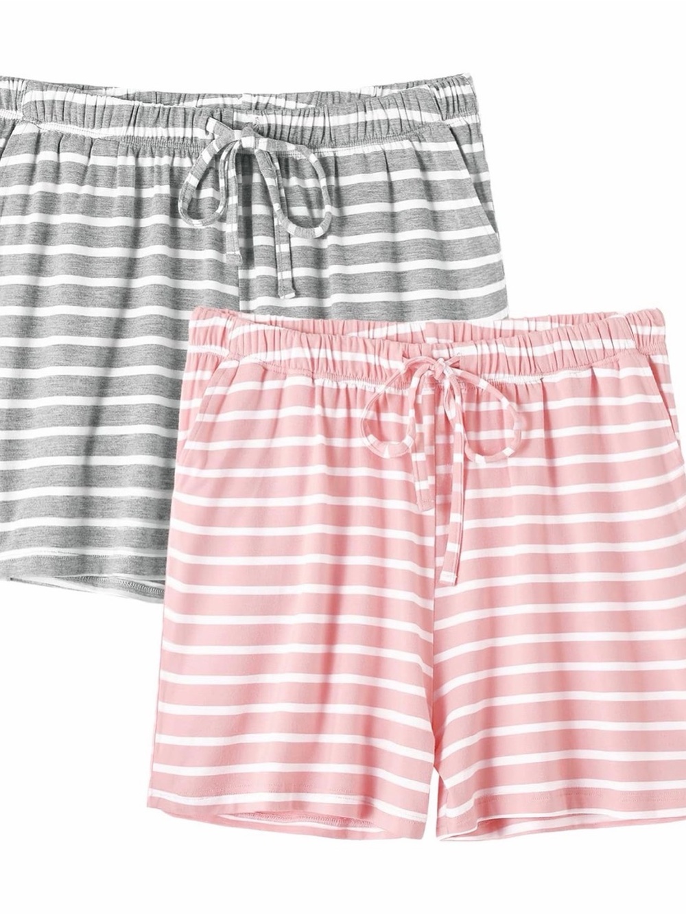 2 Striped Cozy Lounge Shorts - Pink & Gray - XL